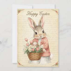 Tarjeta Feliz Pascua - Conejo con Cesta de Flores