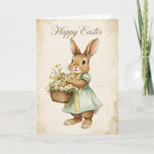 Tarjeta Feliz Pascua - Conejo con Flores Amarillas