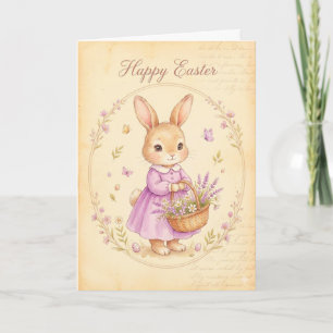 Tarjeta Feliz Pascua - Conejo con Vestido Morado