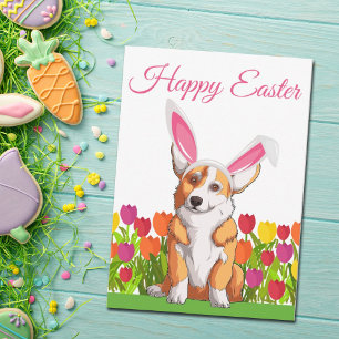 Tarjeta Feliz Pascua Conejo Floral Personalizado de Corgi