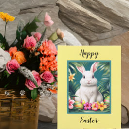 Tarjeta Feliz Pascua, conejo tropical hawaiano y huevos