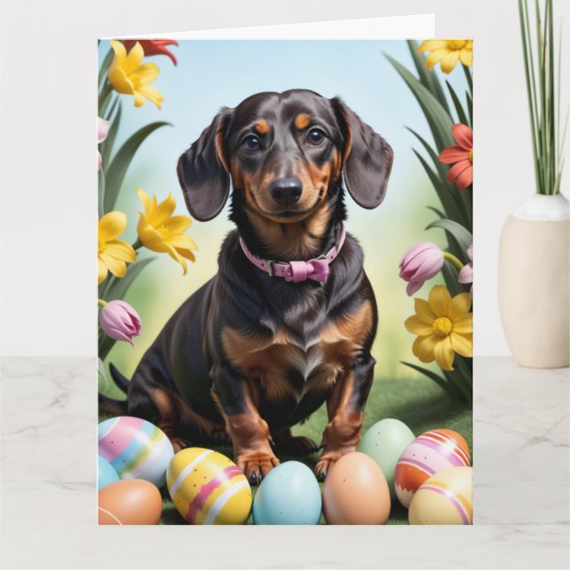 Tarjeta Feliz Pascua Dachshund (Anverso)