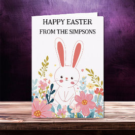 Tarjeta Feliz Pascua de Agua Cute Kawaii Bunny Family