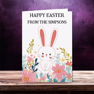 Tarjeta Feliz Pascua de Agua Cute Kawaii Bunny Family