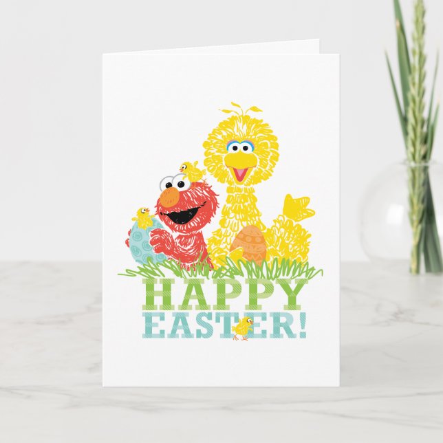 Tarjeta Feliz Pascua de Elmo y Big Bird (Anverso)