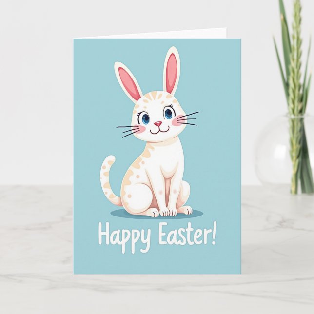 Tarjeta Feliz Pascua de Gato Conejo (Anverso)
