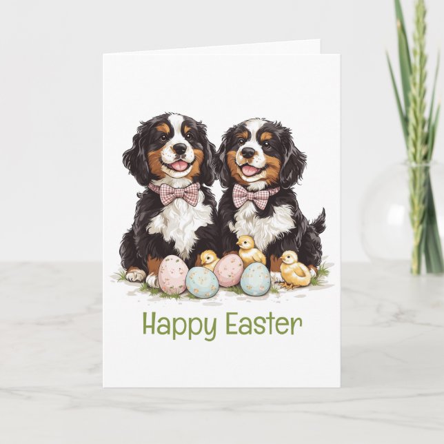 Tarjeta Feliz Pascua de los perros de montaña de Bernese h (Anverso)