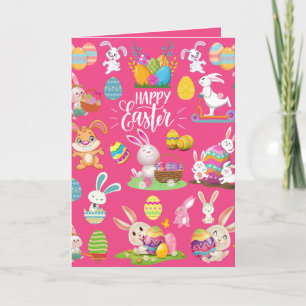 Tarjeta Feliz Pascua, Deseos de Conejo Divertido y Colorid