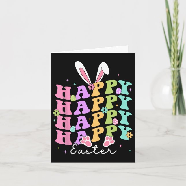 Tarjeta Feliz Pascua diciendo Egg Groovy conejo conejo niñ (Anverso)