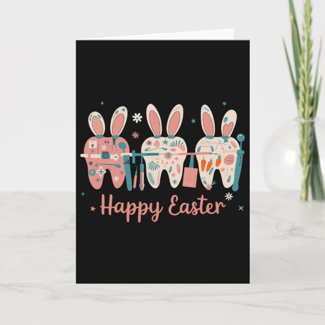 Tarjeta Feliz Pascua Dientes Diente Orejas de Conejo Denta (Anverso)