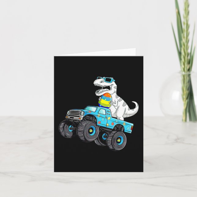 Tarjeta Feliz Pascua Dinosaurios Monstruo Camión T Rex B (Anverso)