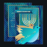 Tarjeta Feliz Pascua. Doves de paz y carta Menorah<br><div class="desc">Feliz Pascua. Elegante Relieve metalizado dorado festivo,  palomas de paz y carta de saludo plana de la Pascua del personalizable Menorah. Tarjetas coincidentes y regalos disponibles en la Categoría Festividades Judías de nuestra tienda.</div>