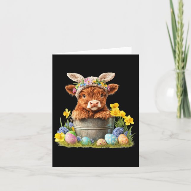 Tarjeta Feliz Pascua Escocia Cow Cute Heifer Cow Farm (Anverso)