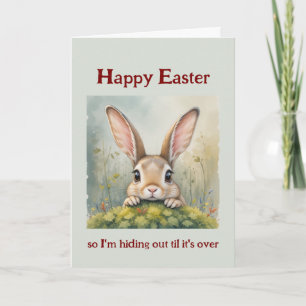 Tarjeta Feliz Pascua escondiéndose del Gran Conejo de Tier