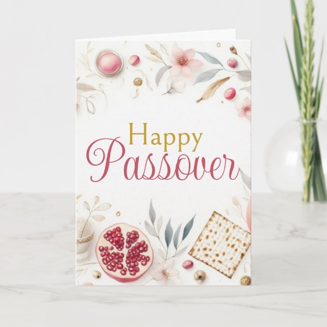 Tarjeta Feliz Pascua - Floral de Matzá de Granada (Anverso)
