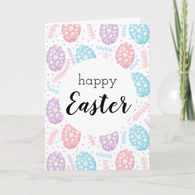 Tarjeta Feliz Pascua Floral Pastel Huevos de Pascua (Anverso)