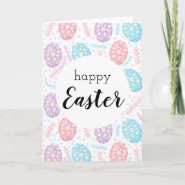 Tarjeta Feliz Pascua Floral Pastel Huevos de Pascua