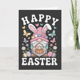 Tarjeta Feliz Pascua Gnomo Con Orejas De Conejo Huevos Col