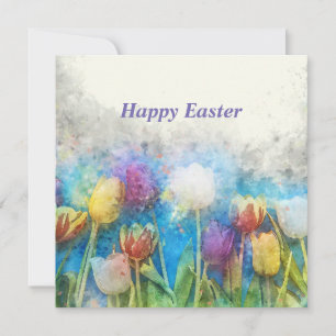 Tarjeta Feliz Pascua hermosos tulipanes