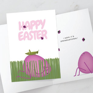 Tarjeta Feliz Pascua Huevo Oculto Escena de Primavera