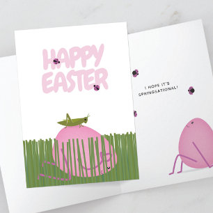 Tarjeta Feliz Pascua Huevo Oculto Escena de Primavera