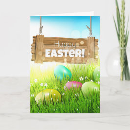 Tarjeta Feliz Pascua Huevos Señal de Madera Saludo