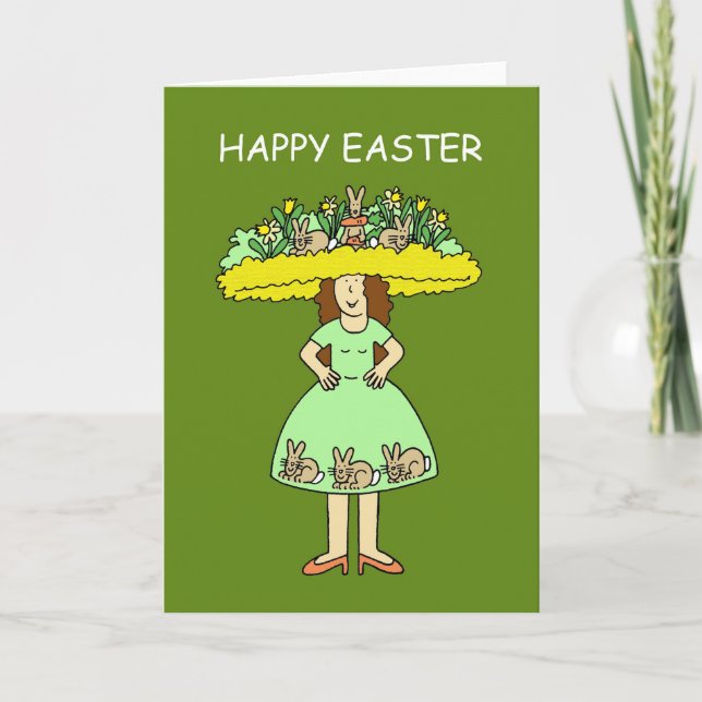 Tarjeta Feliz Pascua, Lady in Easter Bonnet. (Anverso)