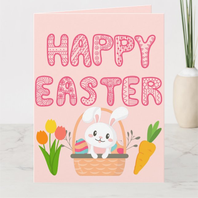 Tarjeta Feliz Pascua Linda Hermosos Huevos de Pascua y Con (Anverso)