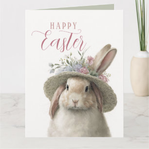 Tarjeta Feliz Pascua Lindo Conejo Floral Foto de Conejo