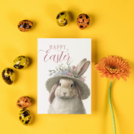 Tarjeta Feliz Pascua Lindo Conejo Floral Foto de Conejo