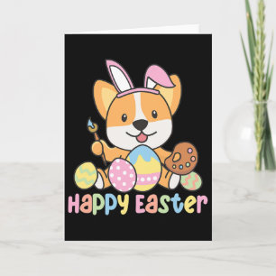 Tarjeta Feliz Pascua Lindo Corgi En Pascua Con Huevos De P