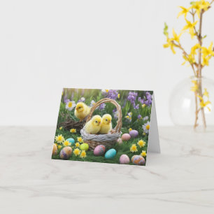 Tarjeta Feliz Pascua Lindos Pollitos Amarillos Esponjosos 