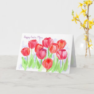 Tarjeta Feliz Pascua, Mamá Roja, Flores de Tulipanes