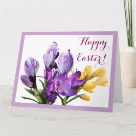 Tarjeta Feliz Pascua morado crocus amarillo bonito floral