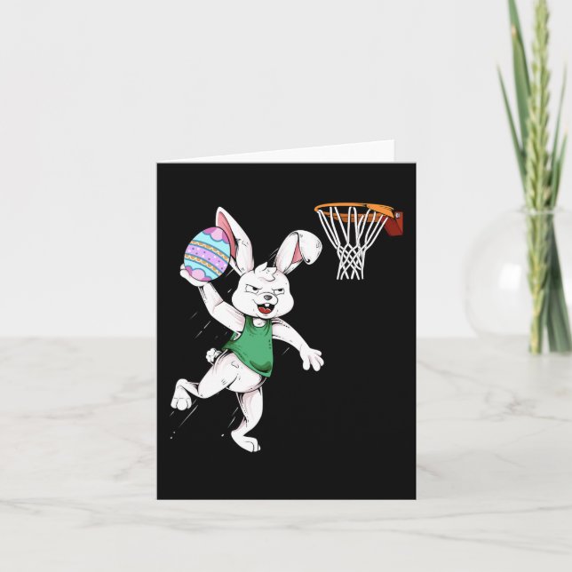Tarjeta Feliz Pascua Niños Bunny Dunk Baloncesto Este (Anverso)