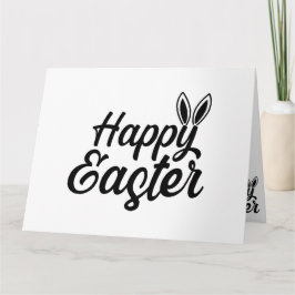 Tarjeta Feliz Pascua, orejas de conejo en texto negro