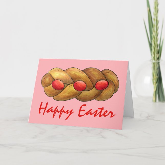 Tarjeta Feliz Pascua Pan de Fiesta Griego Armenio Tsoureki (Anverso)