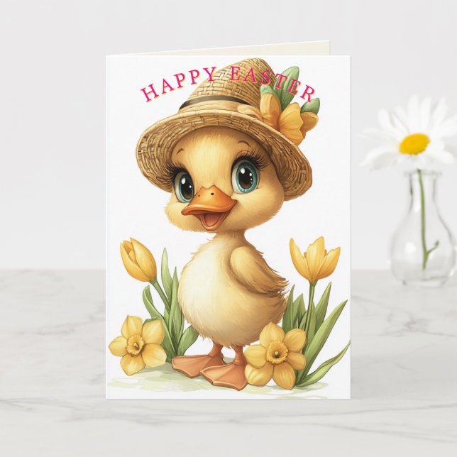 Tarjeta Feliz Pascua Patito Amarillo Narcisos (Planta pequeña)