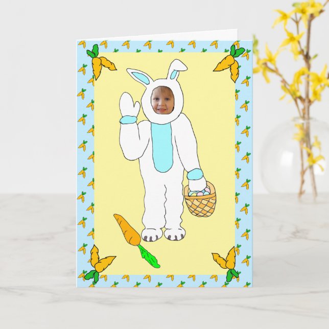 Tarjeta Feliz Pascua Personalizada Foto Conejo de Pascua (flor amarilla)