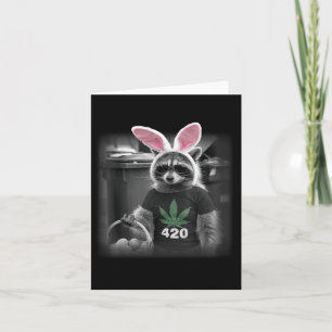 Tarjeta Feliz Pascua Raccoon Bunny Weed