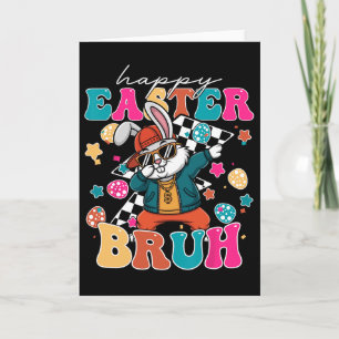 Tarjeta Feliz Pascua Retro Bruh Conejito Tierno Bailando N