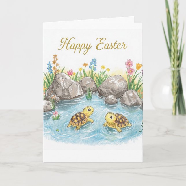 Tarjeta Feliz Pascua tortugas bebé (Anverso)