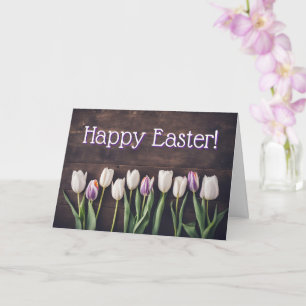 Tarjeta Feliz Pascua Tulipanes con Entorno Campestre