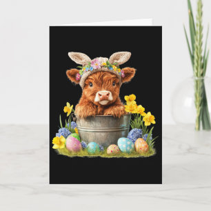 Tarjeta Feliz Pascua Vaca Escocesa Ternera Linda Granja de