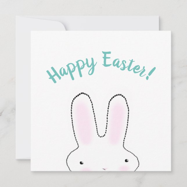 Tarjeta Feliz Pascua verde azulado gracioso guión de conej (Anverso)