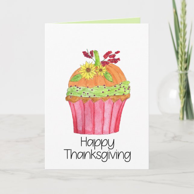 Tarjeta Feliz pastel de calabaza de Acción de Gracias (Anverso)