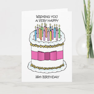 Tarjeta Feliz pastel de cumpleaños 16 y velas