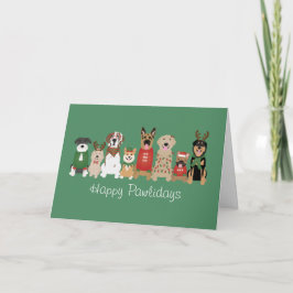 Tarjeta Feliz Pawlidays Perros Rojo Verde