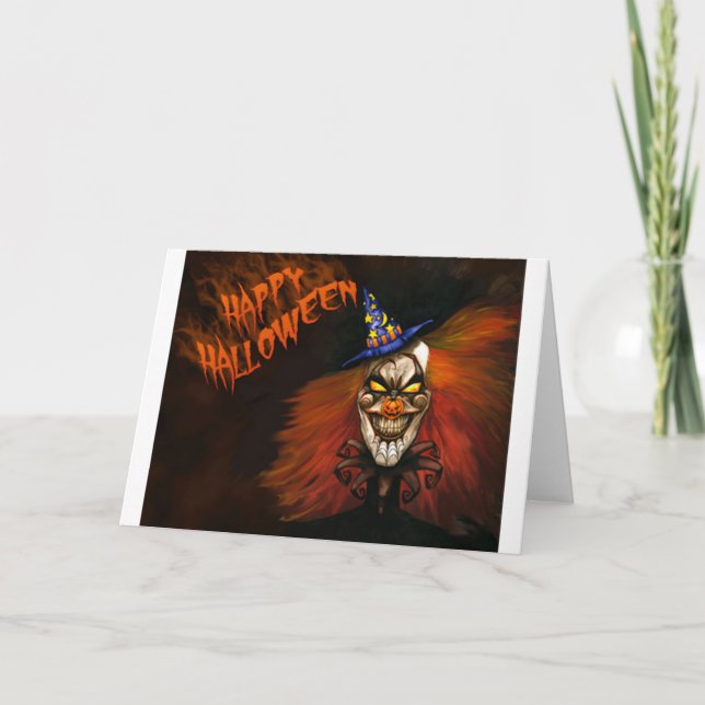 Tarjeta Feliz Payaso de Halloween asustado (Anverso)