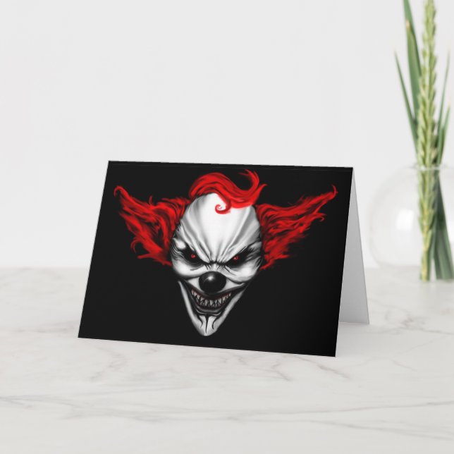 Tarjeta Feliz Payaso Rojo Malvado (Anverso)